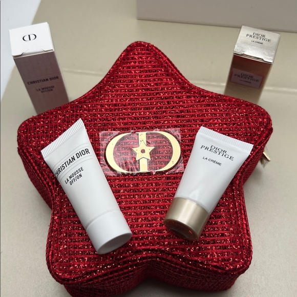 Christian Dior Red Star-Shaped Cosmetic Bag W/LaMousse & Dior Prestige Cream Box - Picture 17 of 17